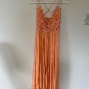 Free People Elegant Peach Lace Maxi Dress Size Small Bohochilla Sundress Fairy
